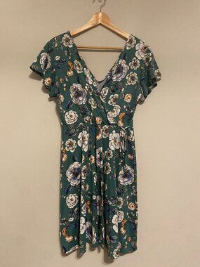 Kaileigh Mini Wrap Dress, Large, Teal Floral